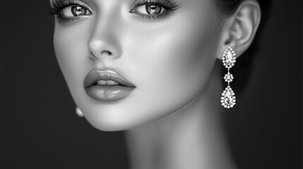 Graceful Woman in Black and White with Diamond Earrings