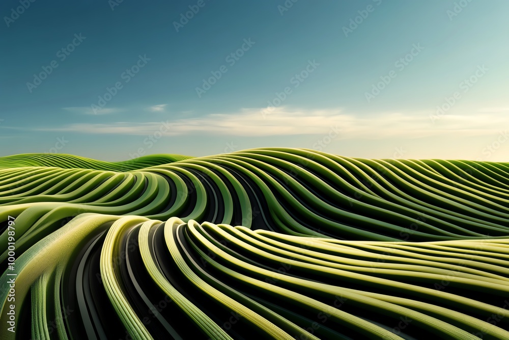 Aufkleber Minimal crop field design, with abstract lines and shapes representing rows of crops growing, capturing the essence of farming in a minimalist way