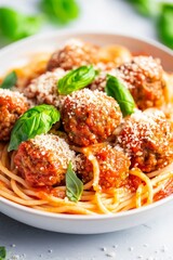 plant based meatball pasta dish, showcasing perfectly browned meatballs atop spaghetti with marinara sauce