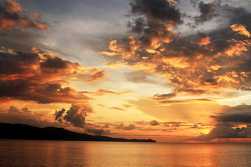 Sunset on Jamaica island.  Caribbean sea.. Vacation on tropical beach.