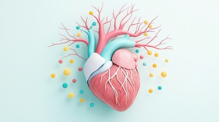 A detailed illustration of the human heart, showcasing its chambers, valves, and blood flow.