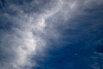 Obraz premium Sunny weather with cumulus and cirrus clouds on blue sky.