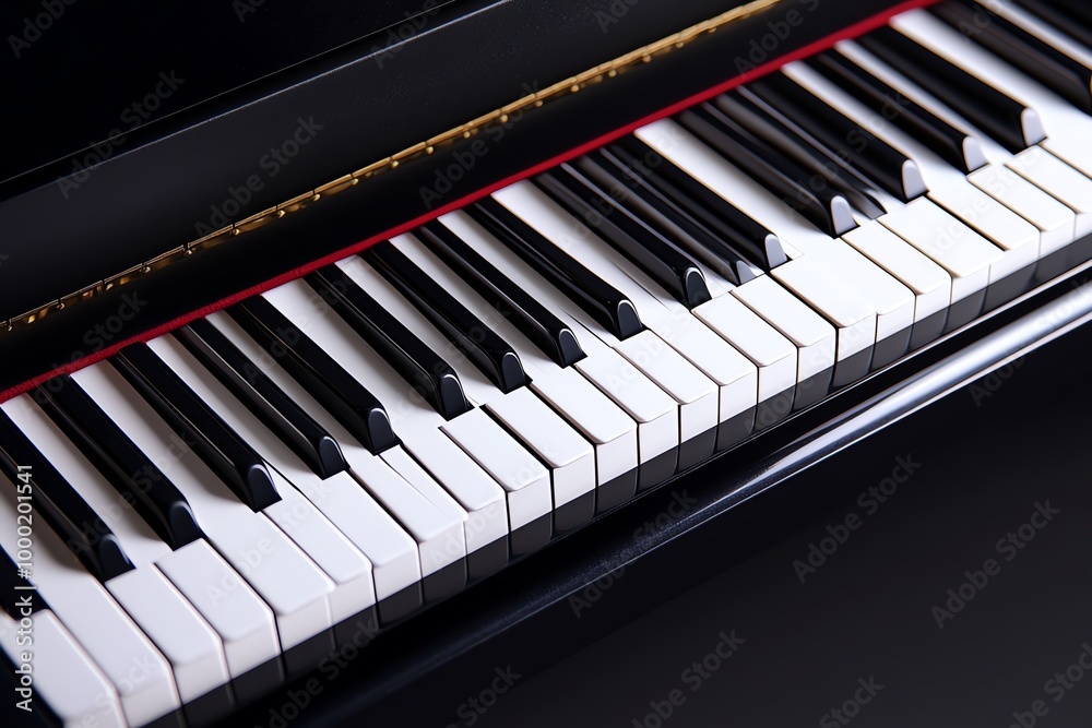 Poster Minimal piano key design, with simple black and white lines representing the keys of a piano in a modern, abstract way