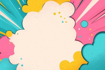 colorful explosion with white cloud comic art in pink, blue and yellow color