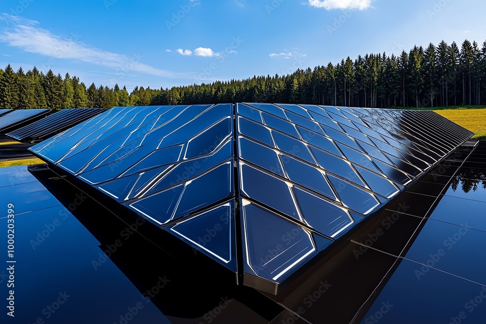 Poster minimal solar panel design, with geometric shapes forming a simple grid, representing the power of t