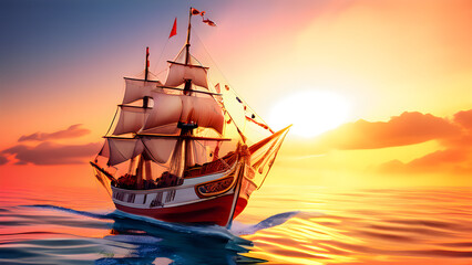 Fototapeta premium sailing ship in the sunset