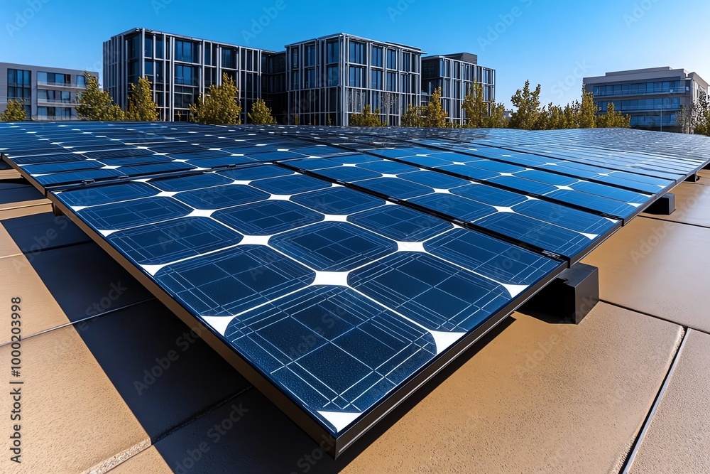 Aufkleber minimal solar panel design, with geometric shapes forming a simple grid, representing the power of t