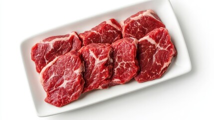 Obraz premium raw beef meat cutout on clean white background showcasing texture and marbling aigenerated photo