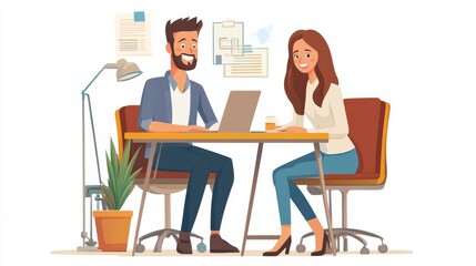 Smiling Coworkers Collaborating in Office
