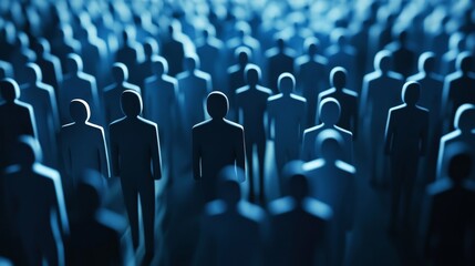 Naklejka premium Crowd of Abstract Human Figures with Blue Lighting