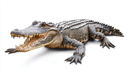 Fototapeta premium realistic crocodile isolated on white background dangerous reptile wildlife digital painting