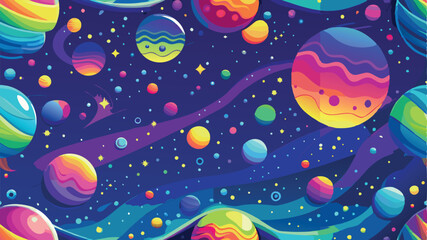 Abstract colorful seamless pattern illustration with festive balloons, bubbles, and stars