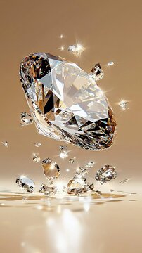   A diamond soaring through the sky surrounded by a sea of diamonds on a light brown canvas