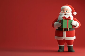 3D Cartoon Santa Claus Character with Gift Box