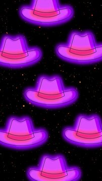 Cool glow effect cowboy hat pattern. Starry animated background.