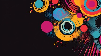 Obraz premium Abstract colorful circles and swirls on a black background.