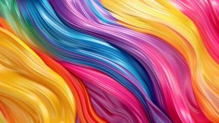 Abstract multicolored waves of bright create a dynamic and smooth texture with vibrant shades of yellow, pink, blue and purple