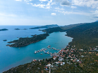 Naklejka premium Kekova Island in the Summer Season Drone Photo, Mediterranean Sea Kalekoy Kekova, Demre Antalya, Turkiye (Turkey)