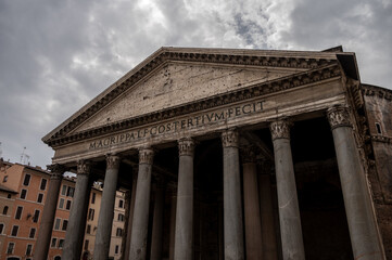 Exterior portico of the Pantheon in Rome, the famous temple built by Hadrian in AD 126.
