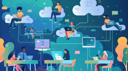 A visual of remote teams successfully using cloud platforms to stay connected, productive, and secure.