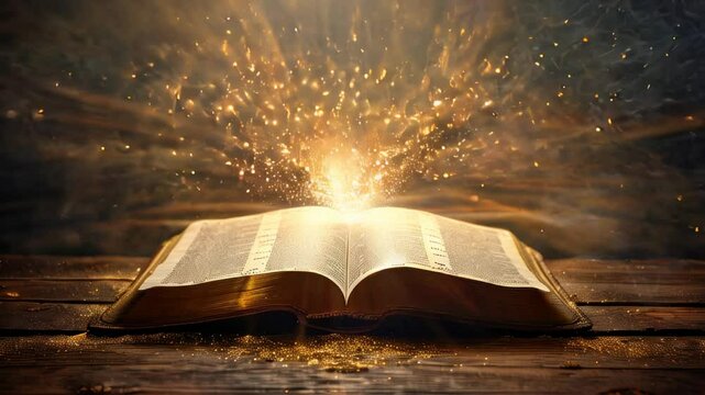 Open book, magic light coming from its pages, power of education concept
