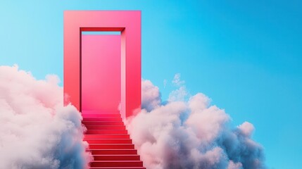 Digital cloud forming a ladder to a futuristic city, digital advancement, performance enhancement