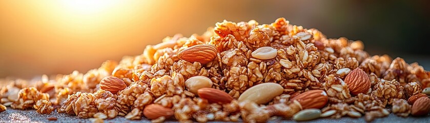 Obraz premium Mixed nut and seed clusters with a touch of honey, high-protein snack, sweet and crunchy.
