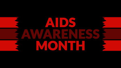 AIDS Awareness Month text with side lines on a black background. Which is observed every year in October to celebrate and wish AIDS Awareness Month.
