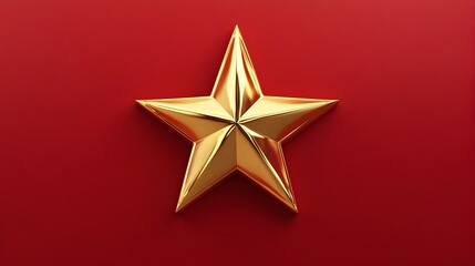 Striking Golden Star Emblem on Rich Red Background