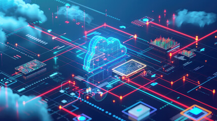 A visual of the top cloud computing trends for 2024, from AI integration to edge computing and cloud-native applications.