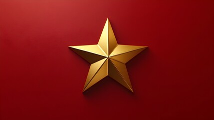 Fototapeta premium Majestic Golden Five Pointed Star on Striking Red Background