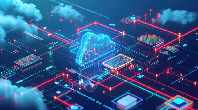 A visual of the top cloud computing trends for 2024, from AI integration to edge computing and cloud-native applications.