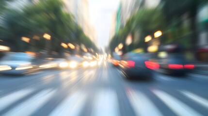 Blurred Cityscape with Cars in Motion