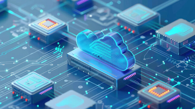 A visual representation of cloud computing architecture, showing how servers, storage, and networking are integrated.