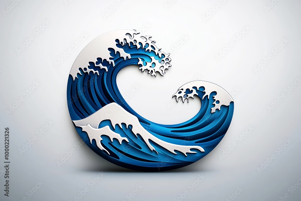 Poster minimalist wave icon, featuring fluid lines representing ocean waves, perfect for a modern and sleek