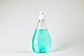 Macro photography of disinfectant bottle isolated on white background