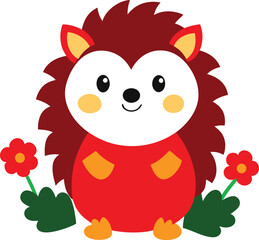 Adorable Hedgehog Surrounded by Colorful Blooms in a Charming Vector Scene
