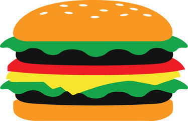 Delightful Cartoon Burger Vector Illustration with Layers of Cheese and Fresh Lettuce
