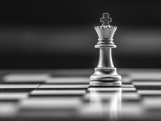 Chessboard with Silver King Piece in Strategic Focus