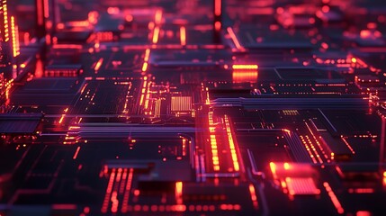 Obraz premium A close-up view of a digital circuit board, with lines and nodes representing financial transactions and fintech innovation.