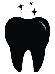 Tooth icon. Tooth simple silhouette icon vector illustration on white background. Healthy tooth icon,  vector style with a cleaning and whitening. Dentistry symbol illustration. 