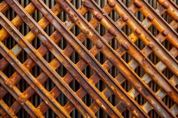 Diagonal rusty metal grid with corrosion texture