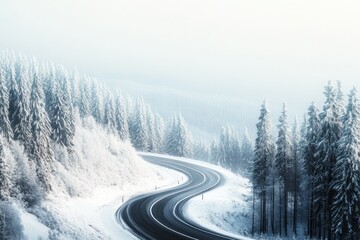 Breathtaking Winter Panoramic View of Scenic Road