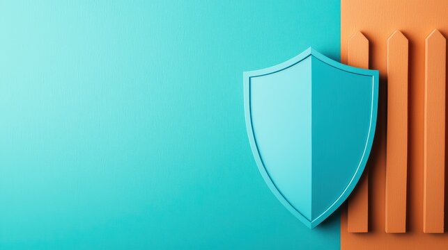 Stylish shield symbol on a two-tone background representing security and protection.