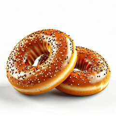 Freshly baked sesame donuts glisten with a golden glaze.