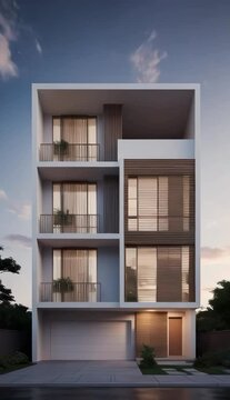 a facade architecture of a familiar duplex house. The fachada should have a minimalist style, inspiring the architecture
