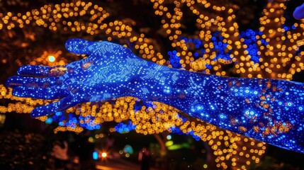 Futuristic Hand Against Colorful Light Background
