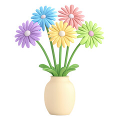 Colorful flower vase with assorted blooms isolated on transparent background.
