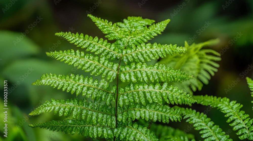 Poster  A tight shot of a lush green plant, teeming with numerous leaves in the front, while the background softly blurs