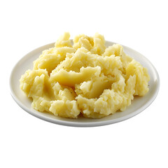 Plate of creamy mashed potatoes, perfectly seasoned and ready to serve, isolated on a transparent background for easy use in various designs